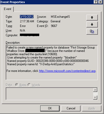 Exchange instance id 9667 named properties